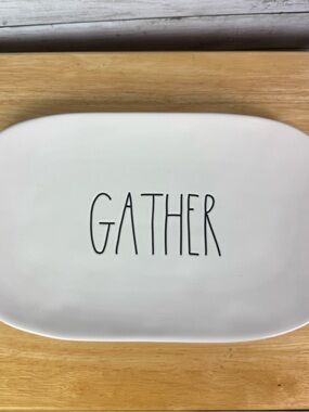 Rae Dunn GATHER White Ceramic Serving Platter